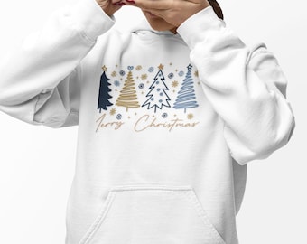 Minimal Pastel Christmas Trees Hoodie | Merry Christmas Sweatshirt
