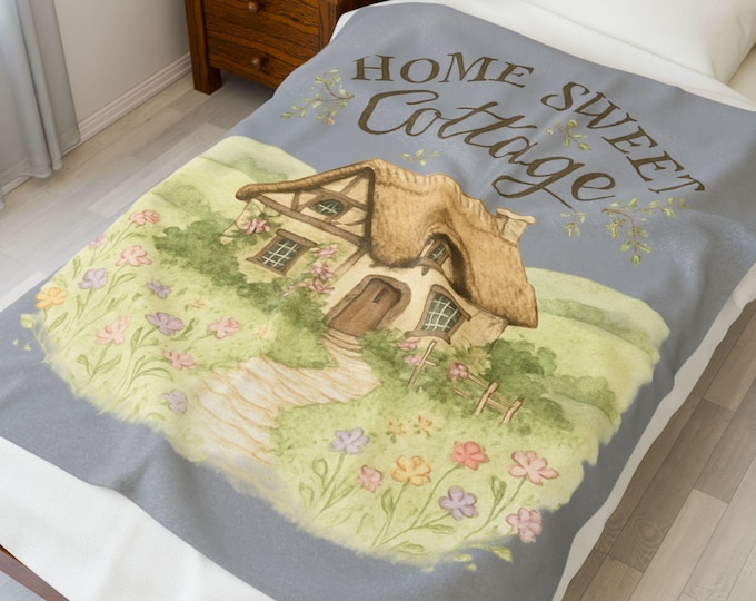 Home Sweet Cottage Velveteen Plush Blanket | Cozy Cottagecore Throw