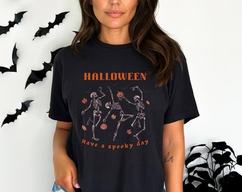 Dancing Skeleton t-shirt, Pumpkin tee, Pumpkin Skeleton Shirt, Halloween Party t-shirt, Halloween Comfort Colors shirt, Creep it Real Shirt