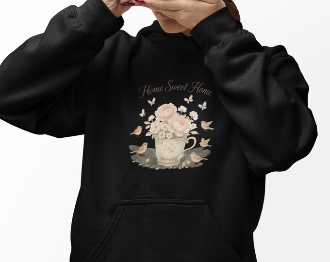 Home Sweet Home floral bouquet Hoodie | pink roses butterflies