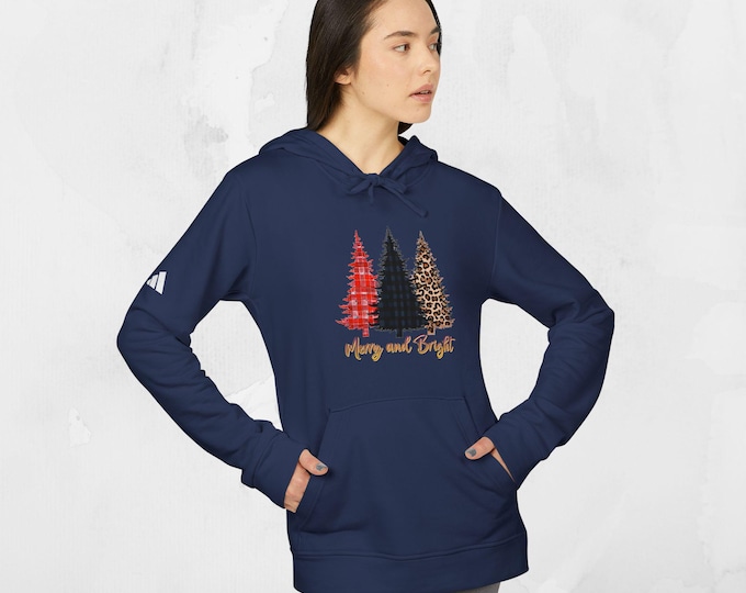 Adidas Unisex Fleece Hoodie, Tree Trio Print, Winter Christmas Top