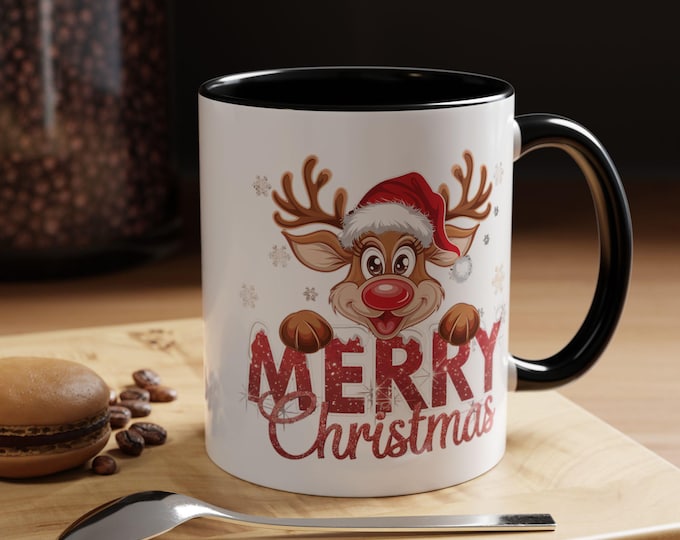 Reindeer Accent Mug | Christmas Ceramic Coffee Cup