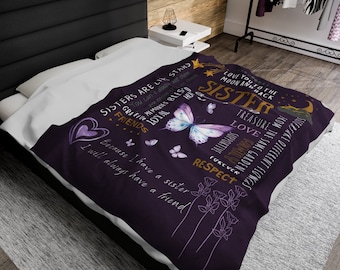 Butterfly Velveteen Plush Blanket, Sister Gift, Purple Throw