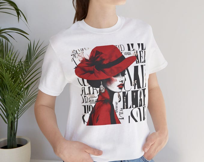 Lady in Red Shirt,Girl Fashion Shirt, woman outfit ,gift for her, trendy shirt, gift for girl, girlfriend gift, gift for Mom, cute woman tee