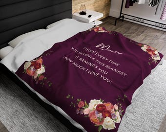 Velveteen Plush Blanket, Burgundy Soft Customizable Throw for Mom, Mother's Day Gift, Cozy Home Decor, Personalized Family Present, Warm