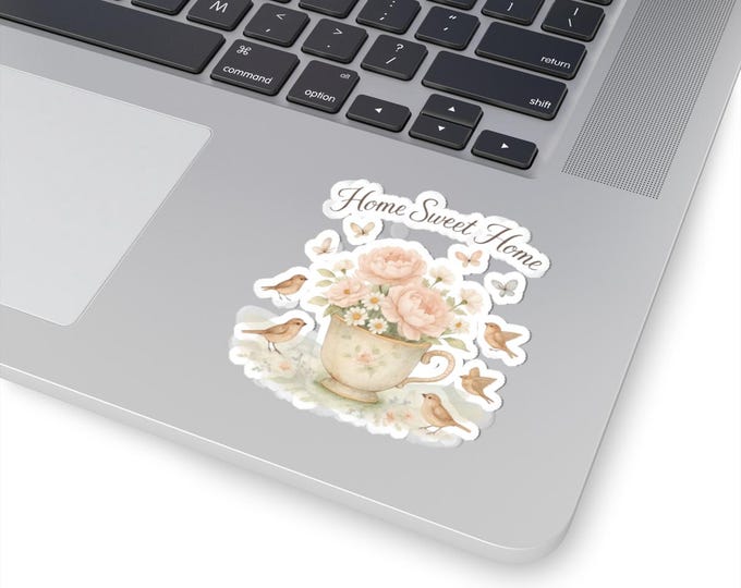 Teacup Floral Sticker | Vintage-Inspired Bird and Rose Bouquet