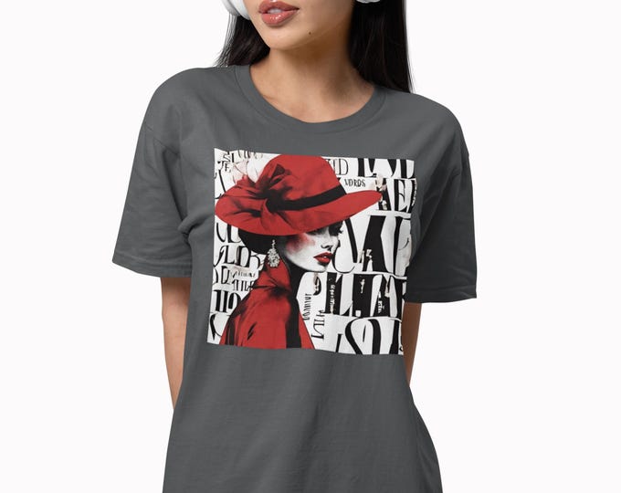 Lady in Red Graphic Tee, Fashion Woman Shirt