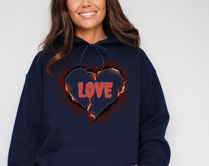Flaming Heart Hoodie: Unisex Heavy Blend Sweatshirt, Valentine's Gift