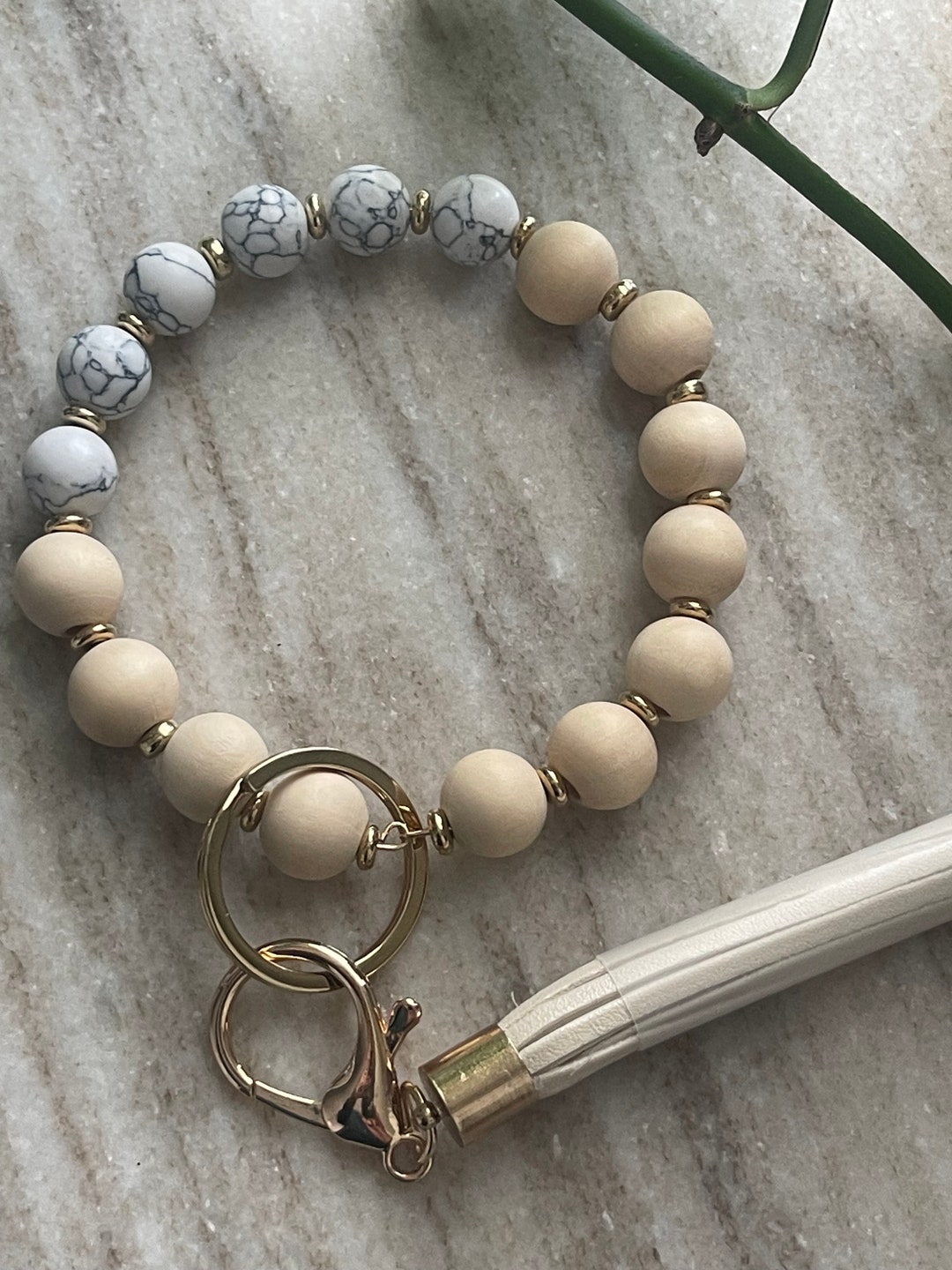 Keychain Wooden Beads Keychain Gift Stone Bead Keychain Best Friend