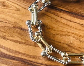 U Shape Bracelet Horseshoe Chain Bracelet Chunky U Link Two Tone Bracelet For Women