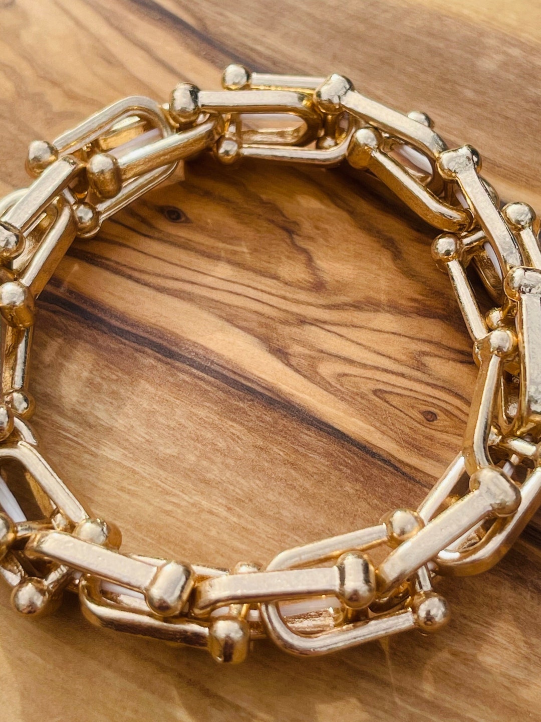 U Link Bracelet Gold Horseshoe Link Stretchy Bracelet for Women Etsy