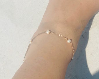 Anklet Pearl Natural Freshwater Pearl Anklet Dainty Gold Filled Pearl Beaded Anklet Minimalist Pearl Anklet Gift Bestfriend Gift