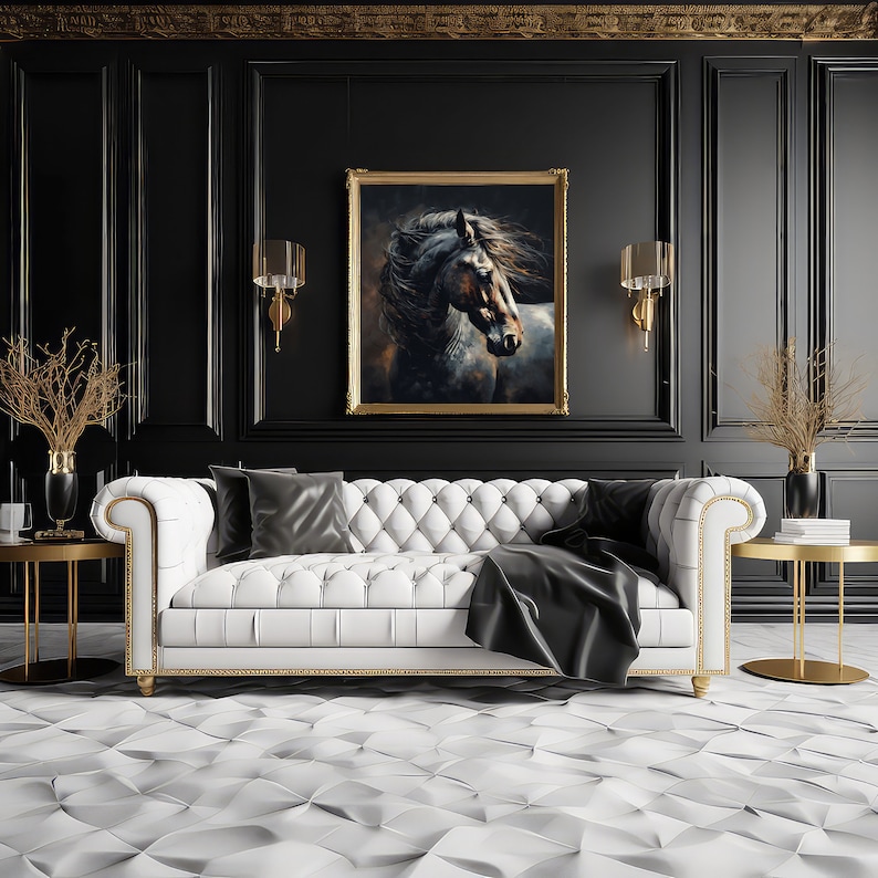 Black Horse Horse Portrait Black Painting Wall Art Instant Etsy