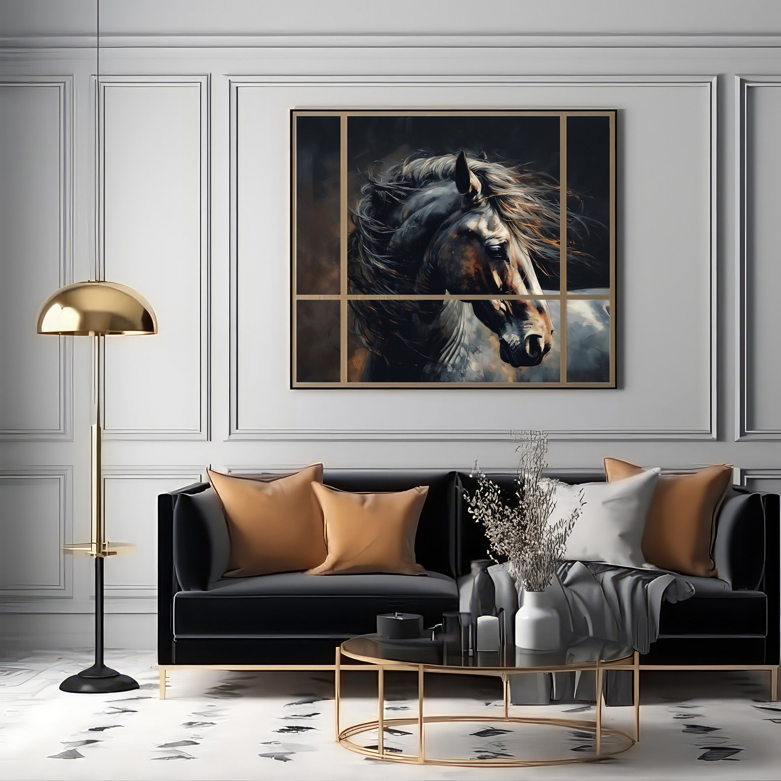 Black Horse Horse Portrait Black Painting Wall Art Instant Etsy