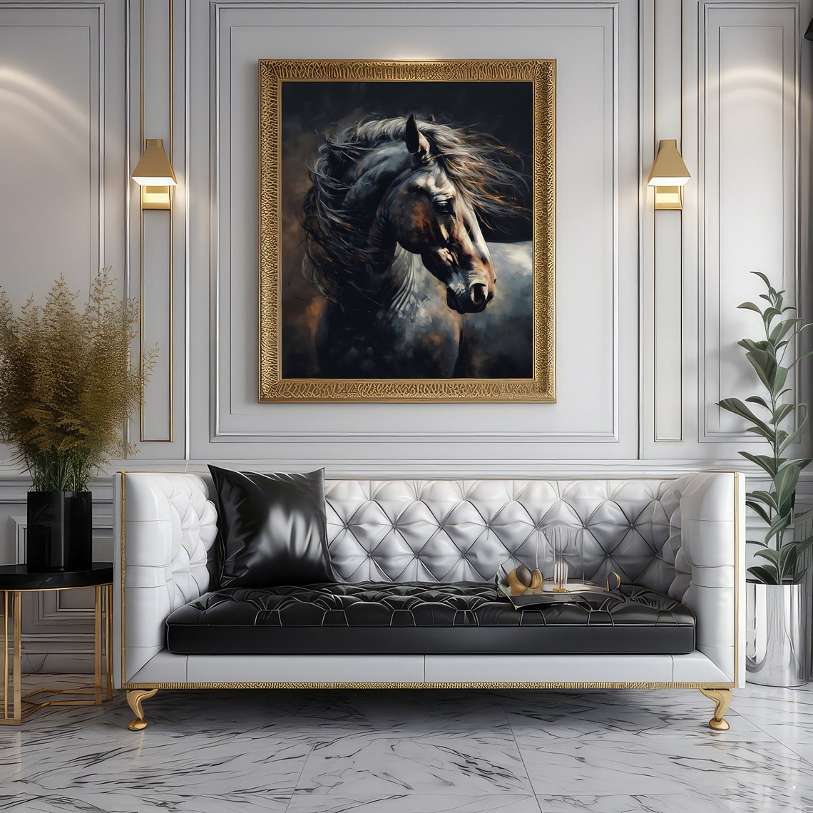 Black Horse Horse Portrait Black Painting Wall Art Instant Etsy