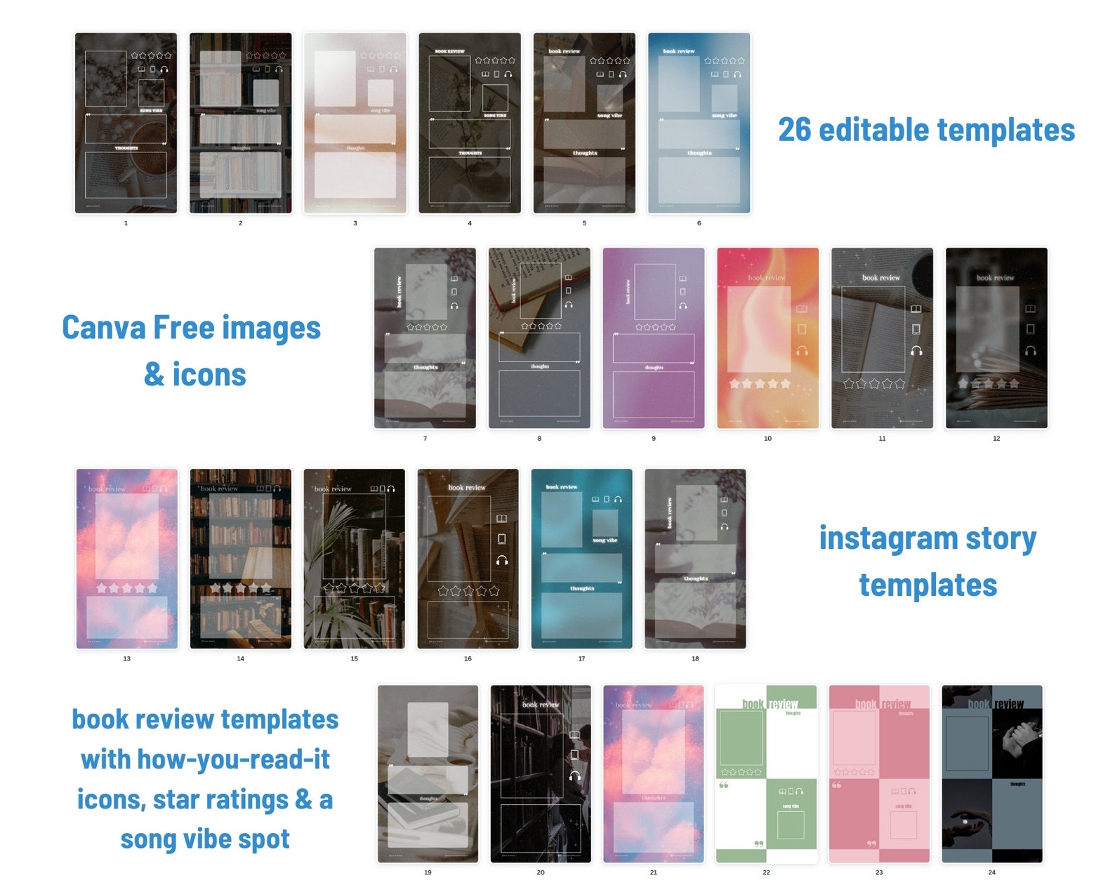 Canva Instagram Story Book Review Templates (free Version) Etsy