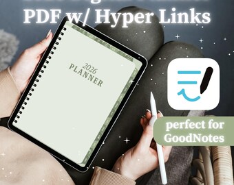 2026 Digital Planner with Hyperlinks, for GoodNotes, simple, green themed, undated planner