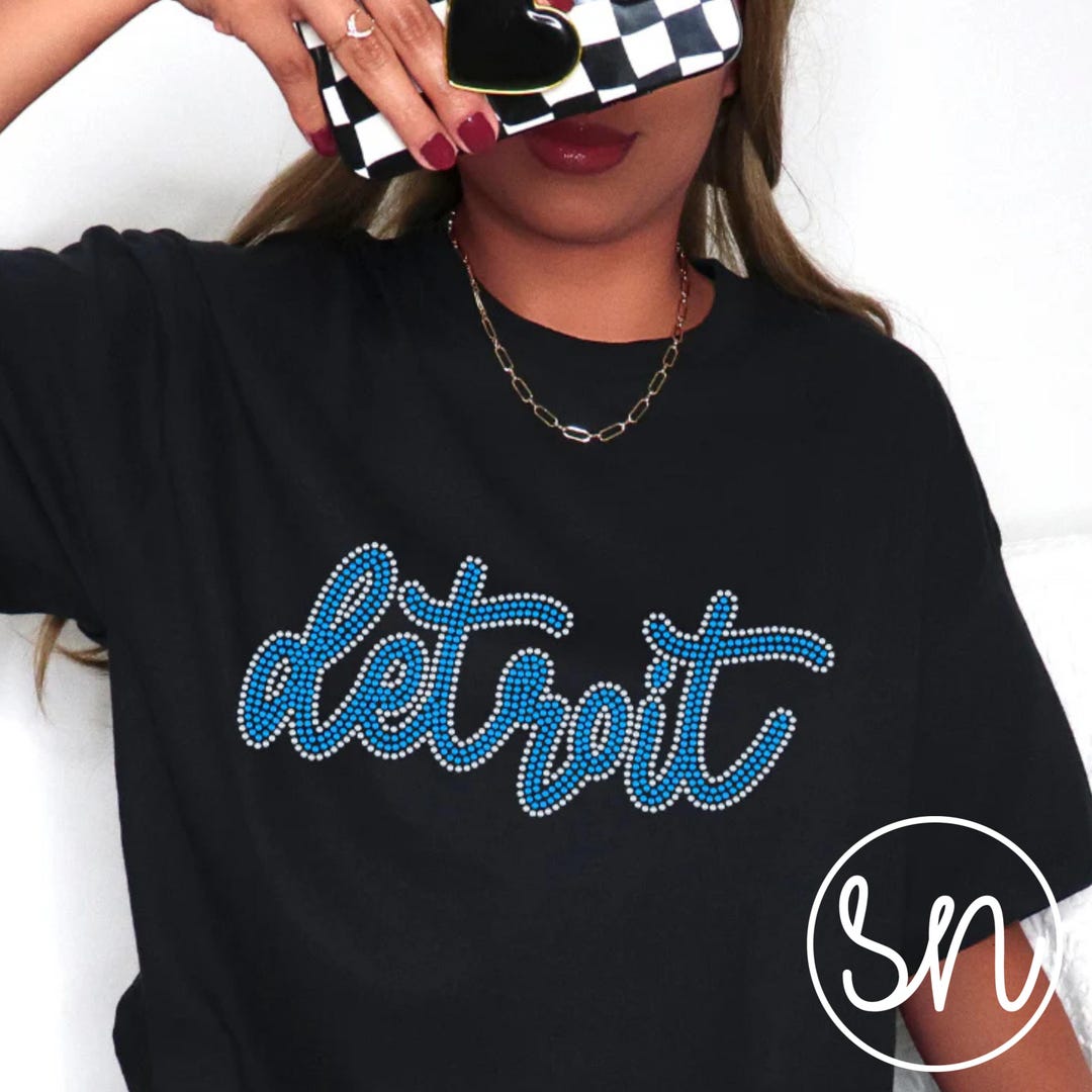 Detroit Cursive Cursive Detroit -rhinestone - Tee- Crewneck- Hoodie - Youth and Adult ...