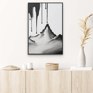Toile encadrée, impression de montagne, décoration bohème, abstrait, moderne, nature, minimaliste, noir et blanc, contemporain, unique