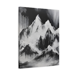Mt Everest Wandbild, Abstrakte Kunst, Gespannte Leinwand, Abstrakt, Mt Everest, Modernes Wohndekor, Schwarz und Weiß, Minimalistisch