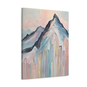 Modern Stretched Canvas Abstract Wall Art Print, Colorful, Contemporary Home Decor, Rainbow, Mountain Painting, Landscape, Pastel