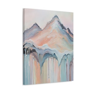 Modern Stretched Canvas Abstract Wall Art Print, Colorful, Contemporary Home Decor, Rainbow, Mountain Painting, Landscape, Pastel