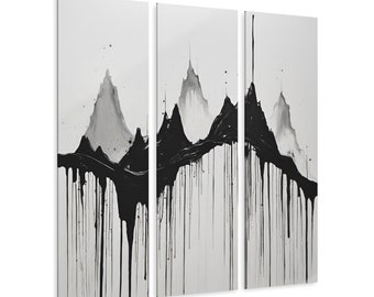 Tríptico abstracto de montaña, gran conjunto de arte de pared acrílico, decoración moderna del hogar, colgante de pared contemporáneo