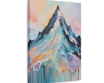 Modern Stretched Canvas Abstract Wall Art Print, Colorful, Contemporary Home Decor, Rainbow, Mountain Painting, Landscape