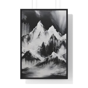 Abstrakter Mount Everest Kunstdruck, Mt Everest, Berg Malerei, Minimalistisch, Modern, Schwarz Weiß, Zeitgenössisch