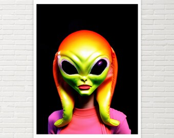 Fashionable Roswell Alien Portrait - Wall Art Print, Unframed - 5x7" 8x10" 12x18" 18x24" - Grays Alien Poster, Alien Photo, SciFi Artwork