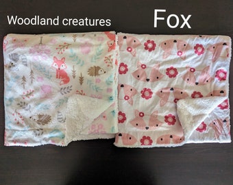 Woodland Creatures blanket | Personalized fox Baby Blanket | Embroidered Fox Gift for Baby Shower | Fox Stroller Blanket | Newborn Baby Gift