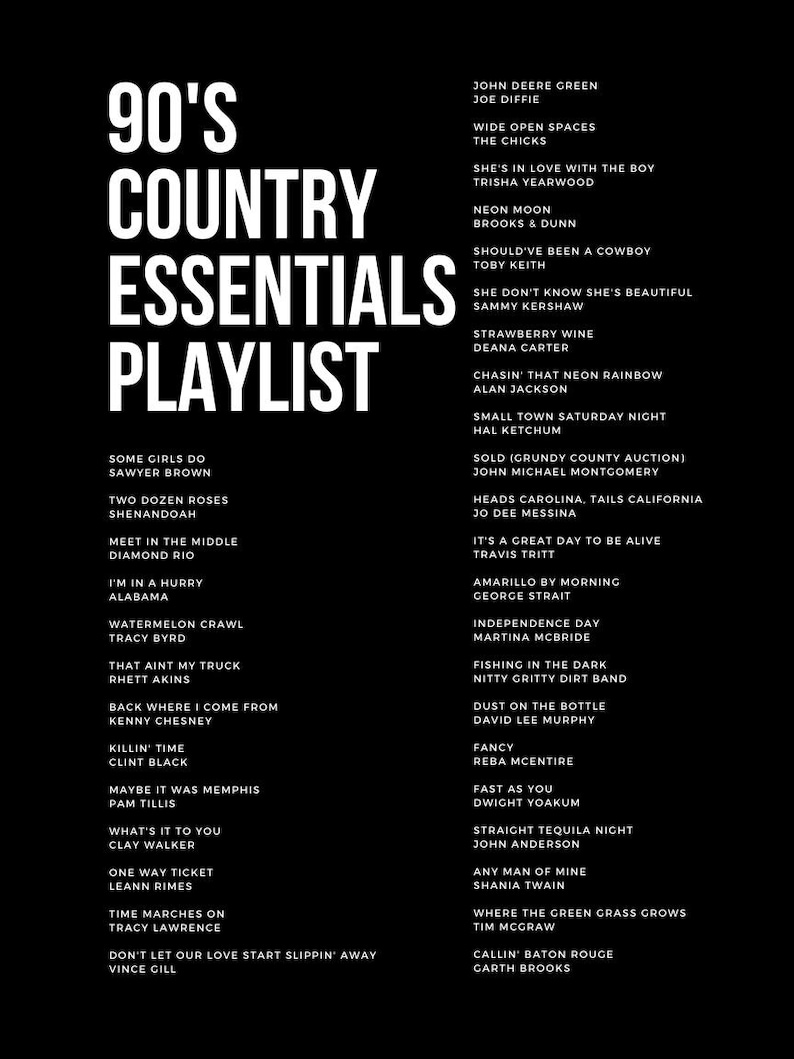 90 s Country Playlist Poster 90 s Country Songs Printable Wall Art 90-s-country-playlist-poster-90-s-country-songs-printable-wall-art