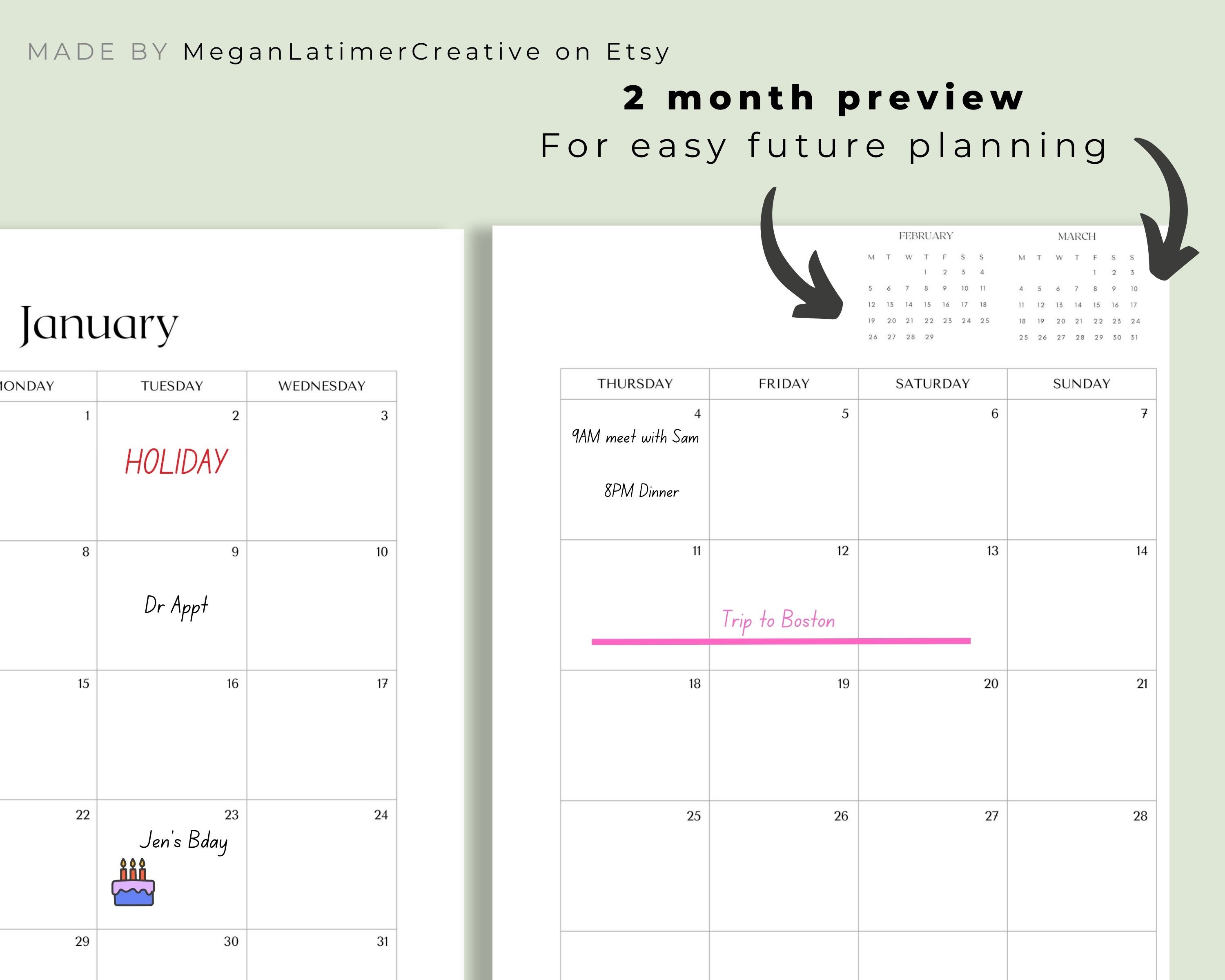 2024 2 page Monthly Calendar Printable Monday Start and Dated 2024