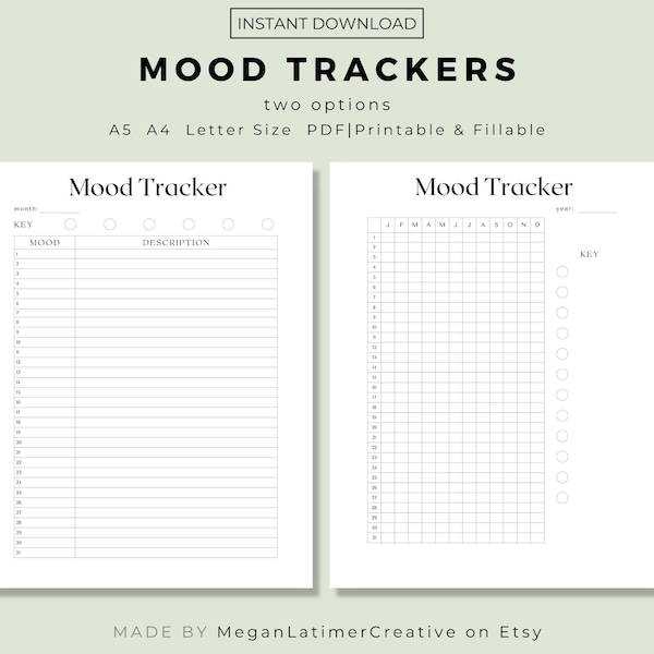 Stimmungs-Tracker zum Ausdrucken, Stimmungs-Tracker, monatlicher Stimmungs-Tracker, Kalender Add-on, Bullet Journal Sammlung, Planer druckbar