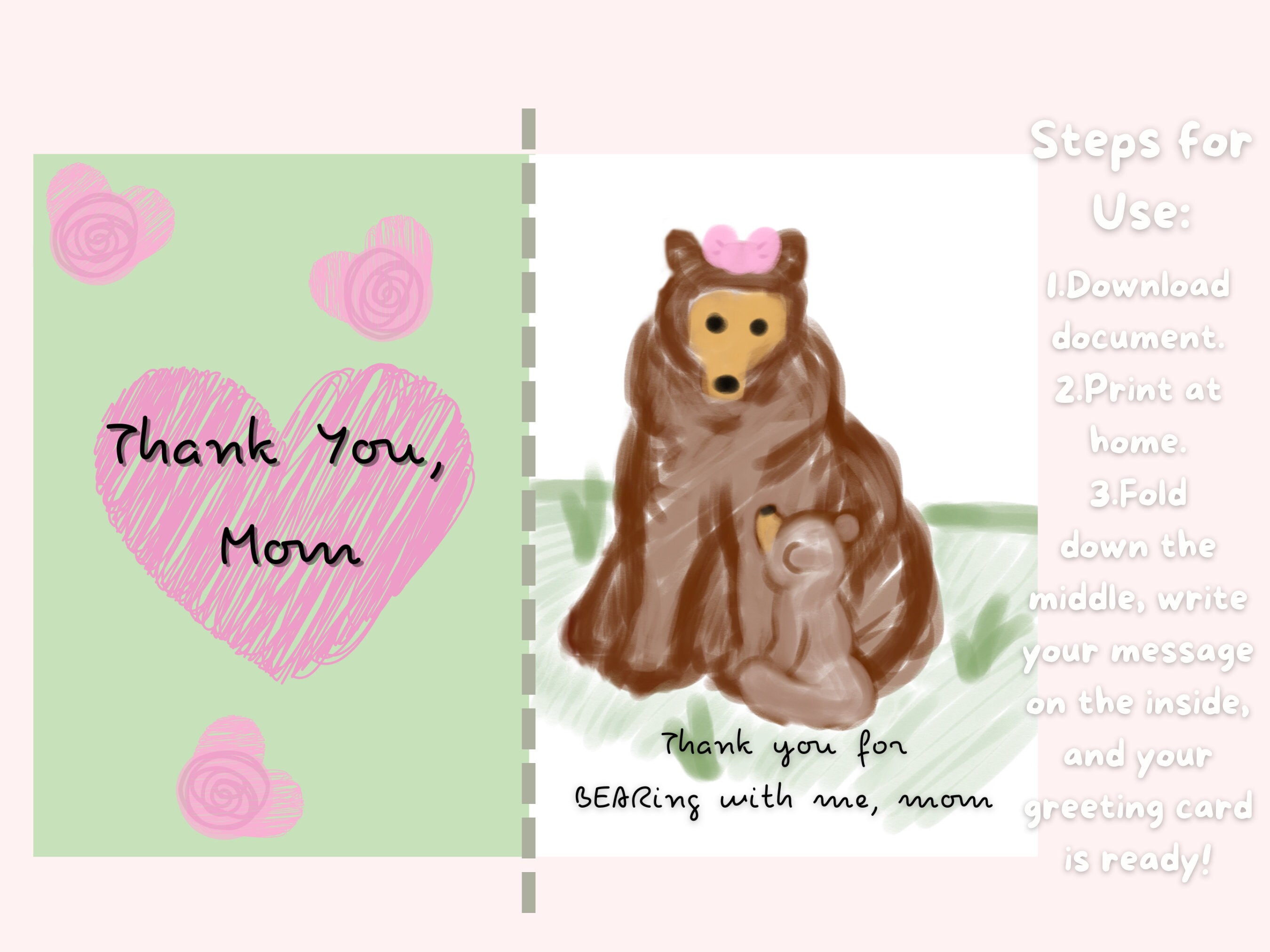 Printable Thank You Mom Card / Mother's Day Card / Birthday Card ...