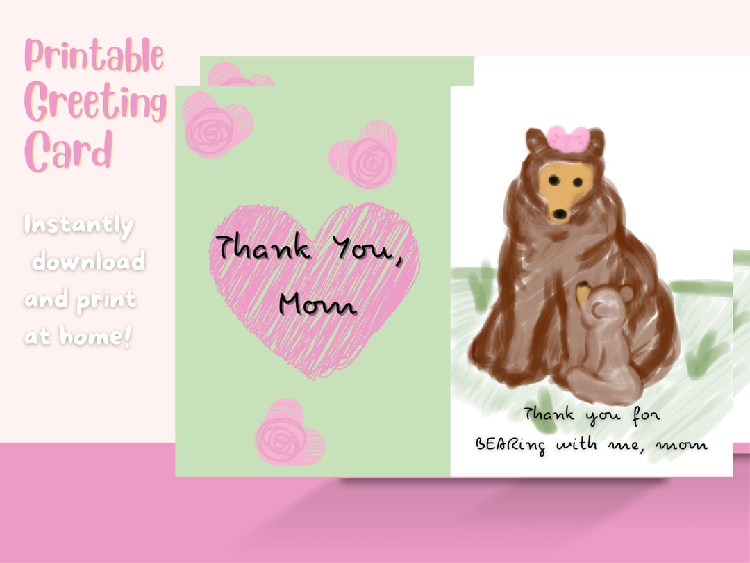 Printable Thank You Mom Card / Mother's Day Card / Birthday Card Thank