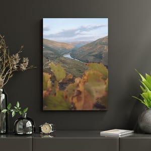Stampa autunnale della valle del Douro - Arte murale con fiume e vigneti del Portogallo, poster fotografico di paesaggi autunnali, decorazioni per la regione vinicola, fotografia di fogliame dorato
