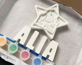 Paint your own Eid/ramadan name kit, ceramic craft kit, birthday present, childs painting gift, party favour, Eid Mubarak star, cresent moon