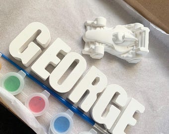 Personalized Paint Your Own Racing Car Kit: Ceramic Name Craft Set