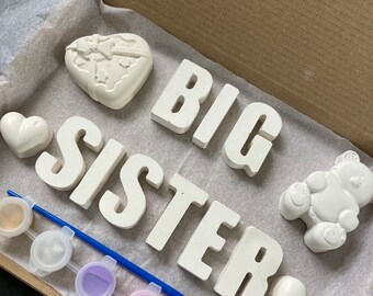 "Big Sister Paint Kit: Gips Buchstaben & Zahlen, Geschenk für ""Big Sister""."