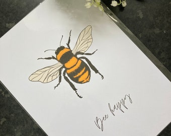 Bee Happy Print: Bumble Bee A4 Wall Art