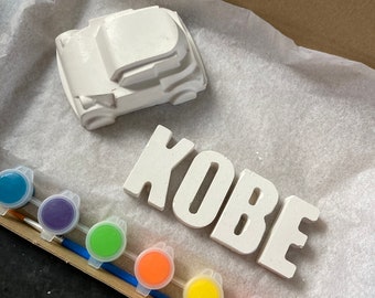 Personalised 3D Car Painting Kit: Plaster Craft Activity Set, Kids Birthday Gift