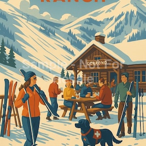 Gorrono Ranch Telluride Colorado Printable – Vintage Winter Lodge Wall Art, Retro Mountain Print, Ski Cabin Decor, Colorado Travel Poster