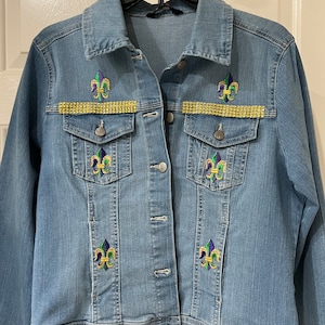 Chaqueta vaquera Mardi Gras Bling para mujer, talla grande