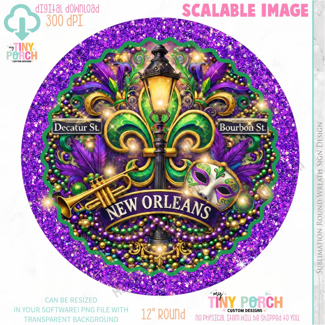 Mardi Gras Wreath Sign PNG: Sublimation Wreath Design Digital Download ...