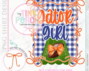 Kokette Football Girl PNG: Blau & Orange Gator Maskottchen (Digital Download