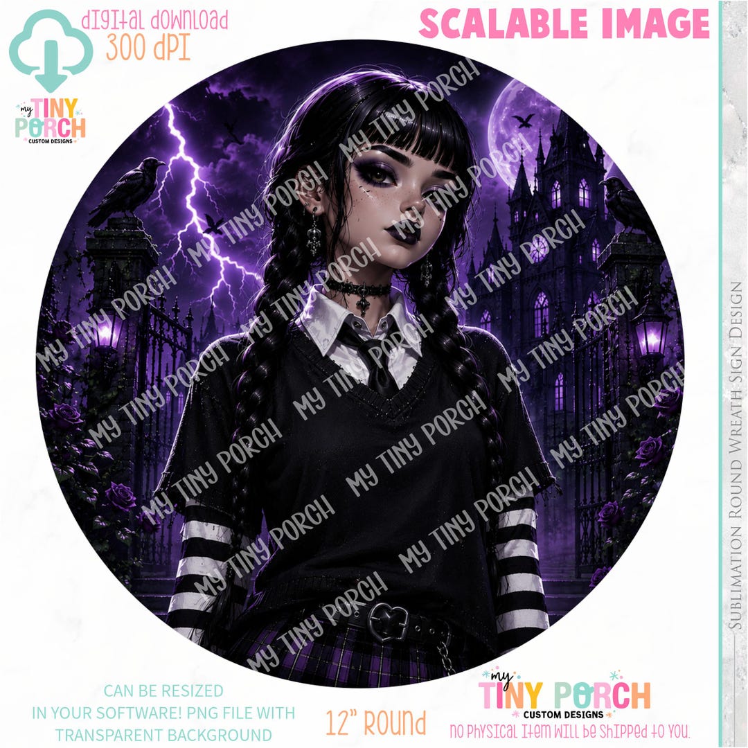 Goth Girl Halloween Round Wreath Sign PNG Digital Download - Etsy
