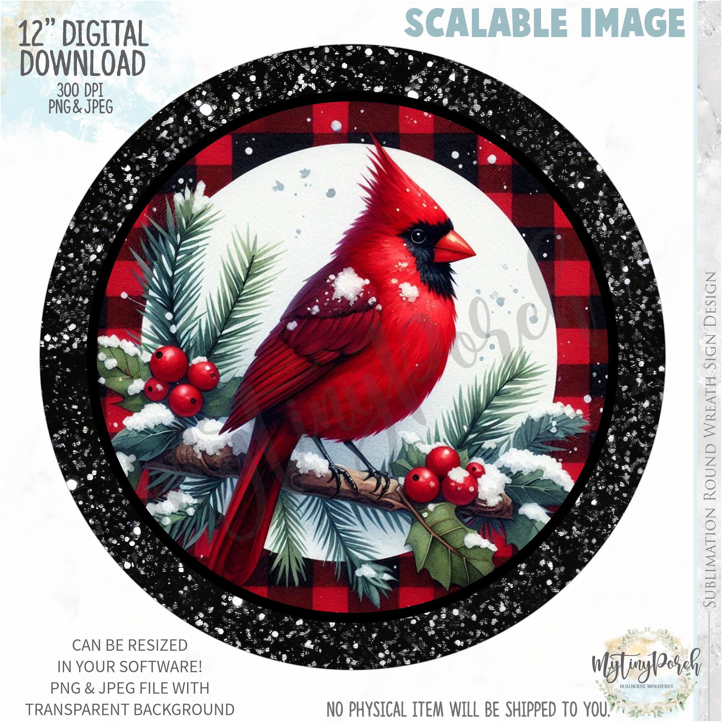 Christmas Cardinal Wreath Sign: PNG & JPEG Digital Download