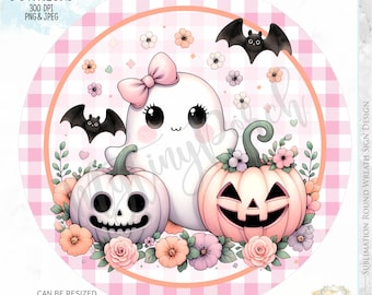 Cute Halloween PNG sign, Pink Halloween Wreath PNG, Halloween Sublimation Designs PNG, Halloween, Fall png
