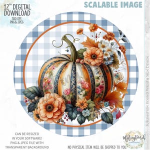 Fall PNG sign, Denim Pumpkin wreath sign design, Fall sign, Pumpkin sign, Thanksgiving PNG sign, Watercolor blue pumpkin, sublimation PNG